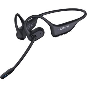 LEVN Open Ear Headphones with Mic, 29g Bluetooth Headset with Microphone, Bluetooth Headphones with Noise Cancelling Mic, Waterproof Non-slip Wireless Headset with Mic for Work, Workout, Driving, Call (Black)