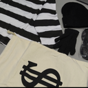 5 PCS Halloween Kids Bank Robber Costume Set, Include Black and White Striped Shirt for Burglar Thief Cosplay (5-8 Years)