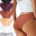 READY TO LOVE Cotton Underwear for Women Sexy Seamless Lace Bikini Panties Soft Breathable Brief Lingerie Multicolor 6 Pack (Beige, M)