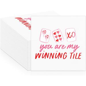 100 Pcs Galentine Valentine Paper Napkins Mahjong Cocktail Napkins Decorative Disposable Paper Tableware for Valentines Party, Game Night Girl's Night Party Ideas Bridal Shower Supplies