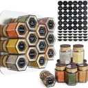 set of 12 magnetic glass spice tins with 180 seasoning label stickers