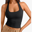 Trendy Queen Halter Tops for Women 2025 Summer Going Out Tops Backless Crop Sleeveless Workout Shirts Cute Y2k Clothes, Small