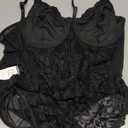 Milumia Women's Sexy Sheer Mesh Lace Bodysuit Spaghetti Strap Bustier Corset Tops Rave Party Club (All Black)