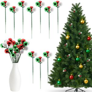 10 Pcs Christmas Ball Ornaments 7.9 Inch Red Green Gold Christmas Tree Picks for Holiday Wedding Vase Fillers Xmas Tree Topper DIY Wreath Crafts Decor (Red,Green,White)