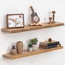 Fun Memories 36 Inch Floating Shelves  Set of 2, Rustic Elm Floating Shelves for Wall, Heavy-Duty Wall Shelf for Books, Wooden Floating Shelf with Invisible Bracket for Kitchen  Natural Finish