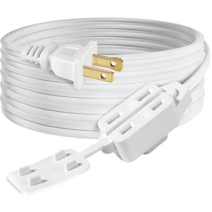 ETL Certified 1-Pack SPT2 16AWG 2 Prong Power Extension Cord, 13 Amp 1625 Watts, VSEER Polarized 3 Outlets with Safety Cap Protect for Home Office, White (6 Feet)