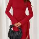 PRETTYGARDEN Women 2025 Mini Bodycon Dresses Long Sleeve Ruched Fitted Short Night Out Trendy Party Club Outfits Fall Clothes (XL)