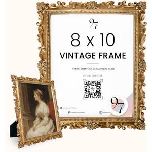97 Decor Gold Vintage Picture Frames 8x10 - Golden Ornate Picture Frames 8 By 10 For Tabletop Display And Wall Hanging, Decorative Antique 8x10 Frame, Vintage Wall Decor For Home, Bedroom