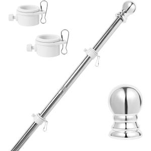Flag Pole Kit 5ft Flag Pole for Outside House, Flag Poles with Tangle Free Flag Pole Rings for 3x5 American Flag Mounting Bracket Stainless Steel Heavy Duty for Yard Truck Boat(Without Bracket)