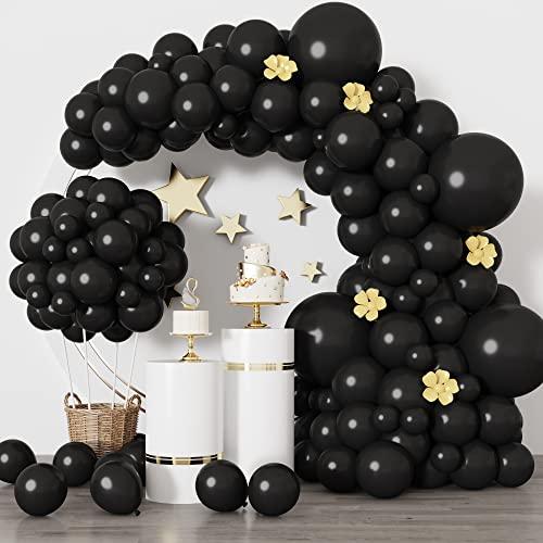 RUBFAC Black Balloons for Balloon Arch 129pcs Different Sizes Pack of 18 12 10 5 Inch Garland Kit, Latex Halloween Balloons for Party Decorations Birthday Wedding Decor