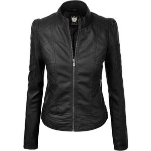 Lock and Love Women's Faux Leather Moto Biker Jacket Coat with Removable or Non-Removable Hood (X-Large, Wjc746a_black)