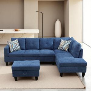 Sectional Couches for Living Room Furniture Sets, Convertible 4 Seat Modular Sectional Sofa Set with Storage Ottoman, L Shaped Sofas or U Shaped Couch for Office Apartment, Velvet Blue