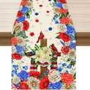XCHI Colorful Patriotic Flowers Cross Cardinals America Memorial Day Table Runner Patriotic Table Decoration for Party Home Kitchen Dining Holiday Decor 13x120 Inch