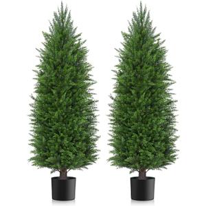 6FT Artificial Topiary Cedar Plants Outdoor, Faux Pine Trees UV Resistant and Potted, 72 Inch Tall Fake Shrubs Evergreen for Front Porch Decor Set of 2