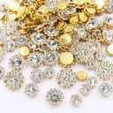 UYTRDVG 100pcs Sew on Rhinestones Crystal Gems Glass Sunflower with Gold Claw Mixed 8mm 10mm 12mm 14mm Flower Claw for Sewing Dress, Clothes, Shoes, Wedding Decoration (01 Clear White)