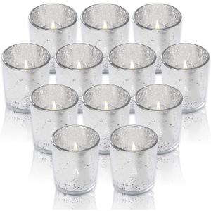 Silver Votive Candle Holders, Mercury Glass Tealight Candle Holder Set of 12, Perfect Centerpieces for Wedding, Party, Home Decor