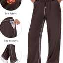 Feiersi Women's Wide Leg Sweatpants Soft Trendy Drawstring Baggy High Waisted Casual Trousers Jogger Sweat Pants (Brown, M)