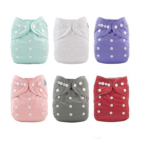 ALVABABY 6 Pack Cloth Diaper with 12 Inserts One Size Adjustable Washable Reusable Diaper Cover for Baby Girls and Boys