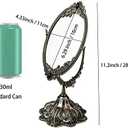Feyarl Small Metal Vintage Makeup Mirror Floral Tabletop Oval Vanity Swivel Double Sided Mirror with Stand Elegant Decorative for Dressing Room Bedroom (Bronze)