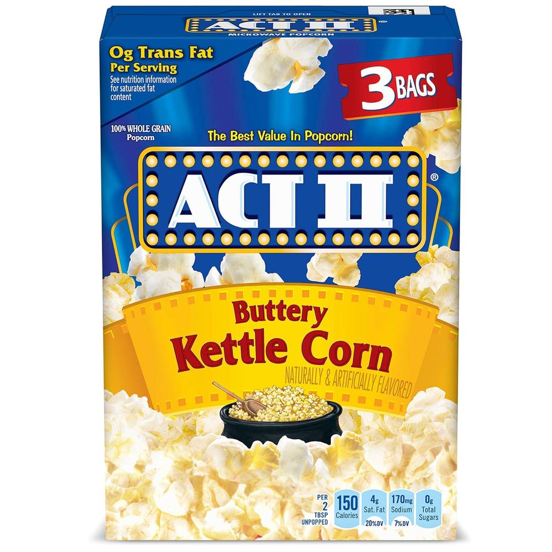 6 x ACT II, Microwave Popcorn, Buttery Kettle Corn, 2.75-oz. Bags, 3 Ct (EXP 09/30/26)