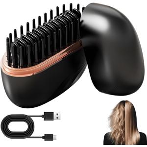 Mini Hair Straightener, Rechargeable Wireless Portable Hair Straightener Brush, 3-Speed Temperature Control, Anti Scald Shell, Lightweight & Portable for Travel (Black)