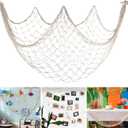 80x40 Inch Fishing Net Decor, 3mm Beige Natural Cotton Large Decorative Fish Netting Table Runner, Wall Ceiling Halloween Party Decorations for Pirate Under The Sea Nautical Mermaid Themed Party