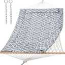 SUNCREAT Hammocks Heavy Duty Hammock with Hardwood Spreader Bar, Double Rope Hammock with Polyester Pad, Grey