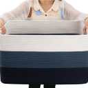 OIAHOMY Large Blanket Basket, 22x17x12 Rectangle Woven Baskets, Nursery Blanket Storage Living Room, Toy Storage With Handle, Large Baskets for Organizing-Gradient Blue