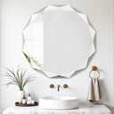 Bathroom Mirror for Wall, 24" x 24" Circle Bathroom Vanity Mirror, Beveled Edge Frameless Wall Mount Vanity Mirror, Decorative Round Irregular Beveled Edge (Nature)