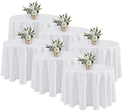 Fitable 3 Pack White Round Table Clothes - 90 Inches in Diameter - Stain Resistant and Washable Tablecloths, Polyester Fabric Table Covers for Wedding, Party, Banquet, Gathering Fitable 3 Pack White Round Table Clothes - 90 Inches in Diameter - Stain Resistant and Washable Tablecloths, Polyester Fabric Table Covers for Wedding, Party, Banquet, Gathering