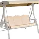 Outdoor Porch Swing Cushions 3 Seater with Swing Canopy, Replacement Cushions for Outdoor Swing, Patio Swing Cushion 25D Foam (Khaki)