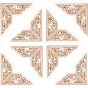 20 Pcs Decorative Wood Flower Carved Appliques 3.1inch Corner Onlay DIY Unpainted Solid Wooden Carved Corner Decal for Furniture Wardrobe Mirror Photo Frame Closet Decoration (3.1inch)