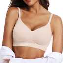 OEAK Womens Push Up Everyday Bras Comfortable Wireless Bralettes V Neck Seamless Bra Smooth Brassiere Wire Free Basic Bras (Medium, Nude)