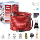 NIFUAL Pressure Washer Cleaning Kit Sewer Jetter Kit for 1/4 Inch NPT Corner Max Working Pressure Drain Cleaner Hose 5800 PSI Durable Sewer Blasting Hose 5 Sewer Blasting Nozzles (50FT)