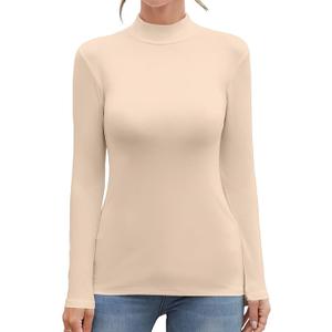 MANGDIUP Women's Mock Turtleneck Long Sleeve Sleeveless Tops Basic Slim T-Shirts L