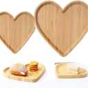 Aunewmei 2pcs Dual Purpose Heart-Shaped Bamboo Cutting Board for Cooked Food, Vegetables and Fruits