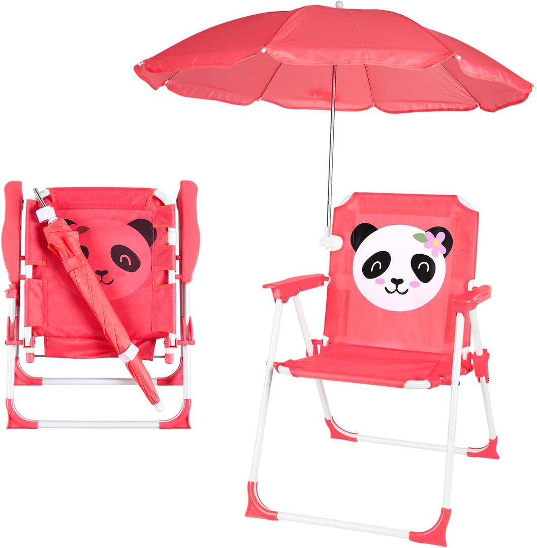 PLULON Kids Beach Chair with Umbrella - Folding Lawn & Camping Chair with Summer Shade for Beach, Pool, Travel & Outdoor (for 1-5 Years Old) (Red)