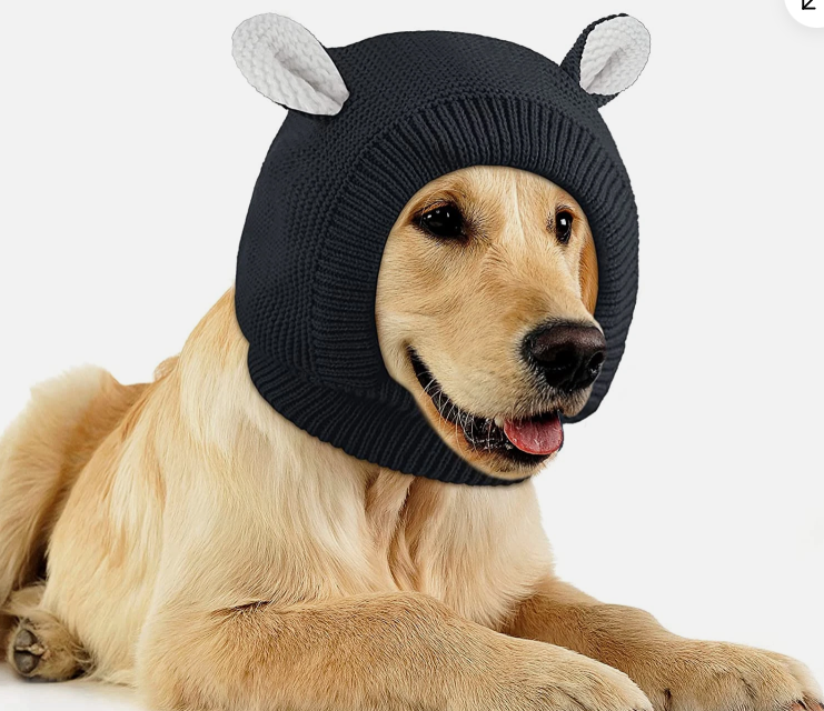 Quiet Ears for Dogs, Neck 14.96 Inch, Dog Ear Muffs Noise Protection Knitted Head Wrap Pet Hats for Medium to Large Pets (Dark Gray)