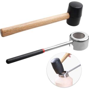 Coconut Opener Tools with Hammer, Super Safe & Easy to Open Young Coconuts Tool, Food Grade Stainless Steel Coconut Opener Set, Rubber Mallet with Handle (Black)