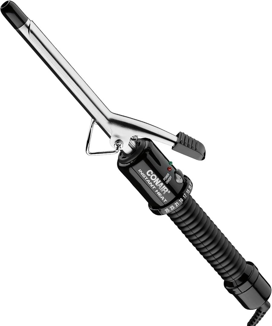Conair Instant Heat  Inch Curling Iron, -Inch Barrel Hair Curler Produces Tight Curls, 25 Heat Settings, Dual Voltage, For Use on All Hair Lengths, Black