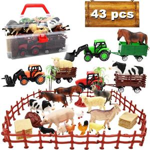 Kimicare Farm Toy Tractor with 40pcs Plastic Farm Animals Figurines and Fence Farm Playset, Farm Figures Farmer Vehicle Toy Truck with Trailer Birthday Gifts Christmas Stocking Stuffers