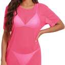 seamoly Mesh Bikini Coverup Sheer Bathing Suit Cover Up One Piece Mesh Cover Up Swimwear Rose Red, M