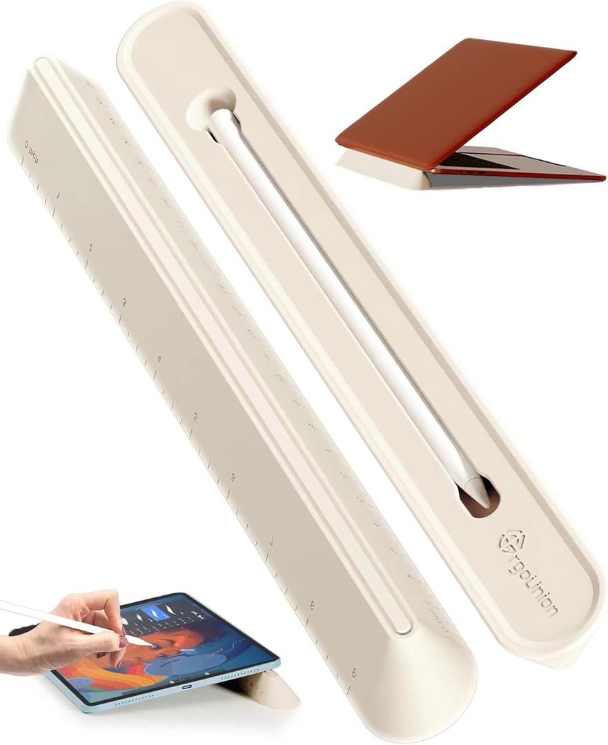 ergounion 3 in 1 Silicone Laptop Stand, Keyboard Riser for Ergonomic Typing/Reading, Portable Laptop Cooling Stand, for Home Office School and Travel, Oval Base, Bright Beige