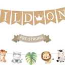 Weecent Pre-Strung 6ft Burlap WIld One Banner for 1st Baby Birthday Decorations Jungle Safari Theme Neutral Jungle Animals Gender Reveal Party Decor (Colorful)