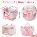 2 Pack Pink Wicker Picnic Basket with Removable Lace Liner, Rattan Empty Gift Basket with Foldable Handles, Woven Hamper Garden Wedding Harvest Baby Shower Fruit Storage,10 x 7.2 x 6.4 inch