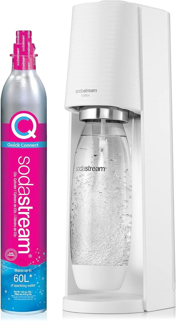 SodaStream Terra Sparkling Water Maker (White) with CO2 and Dishwasher Safe Bottle
