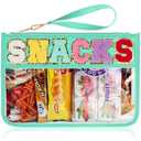 Snack Bag for Travel - Clear Chenille Varsity Letter Flat Pouch with Zipper, Waterproof Clear PVC&PU Preppy Patch Makeup Cosmetic tote Bags for Women (Green-Snacks)