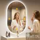 OKPAL Backlit Oval Lighted Bathroom Mirror with Lights, 40 x 30 Pill-Shaped LED Vanity Mirror for Wall, Anit-Fog, Dimmable, Memory Function, Shatterproof, UL (Horizontal/Vertical)