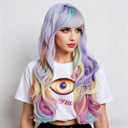Rugelyss Rainbow Colorful Wigs for Women 26 Inches Long Wavy Fashion Synthetic Full Head Hair Wig with Bangs for Cosplay or Party