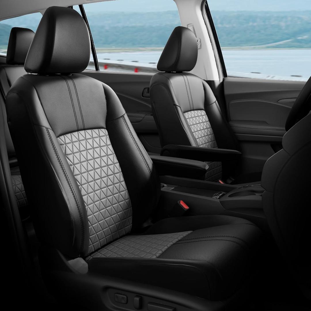 Custom for Honda Pilot EX-L Seat Covers - Car Seat Covers Full Set Custom Fit Pilot 2016 2017 2018 2019 2020 2021 2022 8 Seats Leather Automotive Seat Covers (#C004-Black Grey)